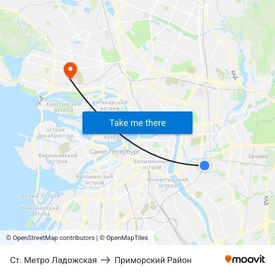 Ст. Метро Ладожская to Приморский Район map