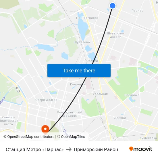 Станция Метро «Парнас» to Приморский Район map