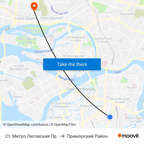 Ст. Метро Лиговский Пр. to Приморский Район map