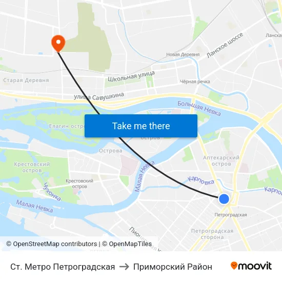 Ст. Метро Петроградская to Приморский Район map