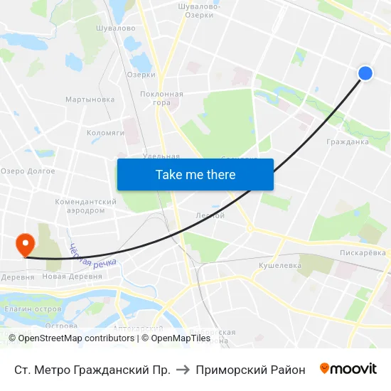 Ст. Метро Гражданский Пр. to Приморский Район map