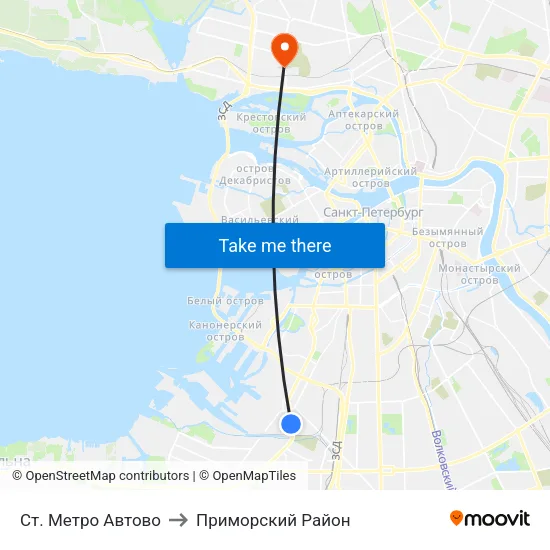 Ст. Метро Автово to Приморский Район map