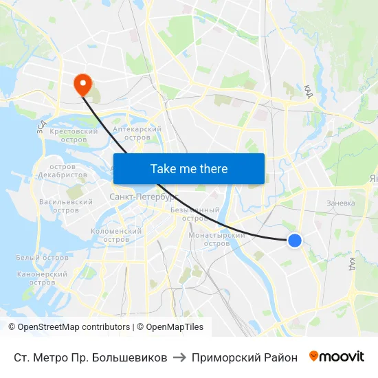 Ст. Метро Пр. Большевиков to Приморский Район map