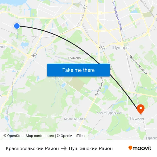 Красносельский Район to Пушкинский Район map