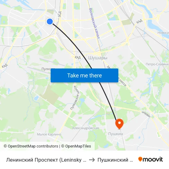 Ленинский Проспект (Leninsky Prospekt) to Пушкинский Район map