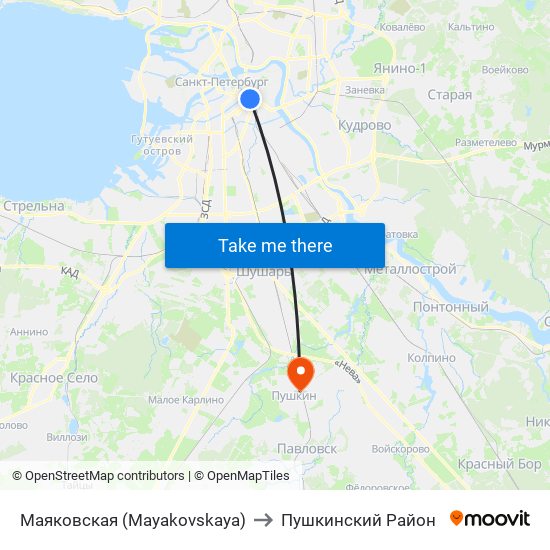 Маяковская (Mayakovskaya) to Пушкинский Район map