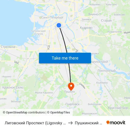 Лиговский Проспект (Ligovsky Prospekt) to Пушкинский Район map