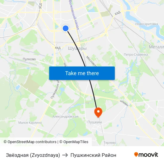 Звёздная (Zvyozdnaya) to Пушкинский Район map