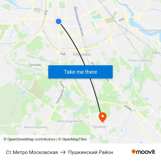 Ст.Метро Московская to Пушкинский Район map