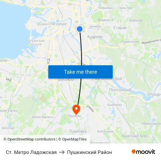 Ст. Метро Ладожская to Пушкинский Район map