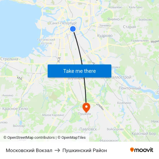 Московский Вокзал to Пушкинский Район map