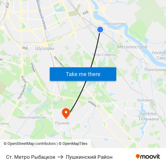 Ст. Метро Рыбацкое to Пушкинский Район map