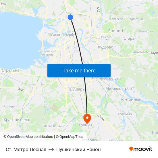 Ст. Метро Лесная to Пушкинский Район map