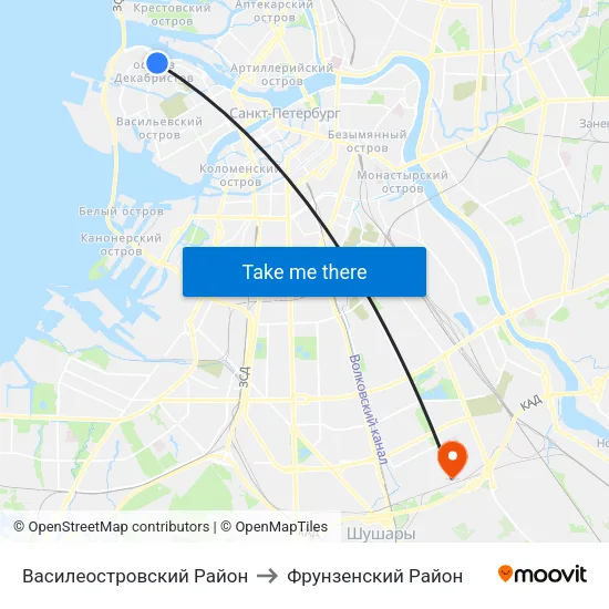 Василеостровский Район to Фрунзенский Район map