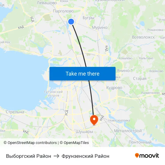 Выборгский Район to Фрунзенский Район map