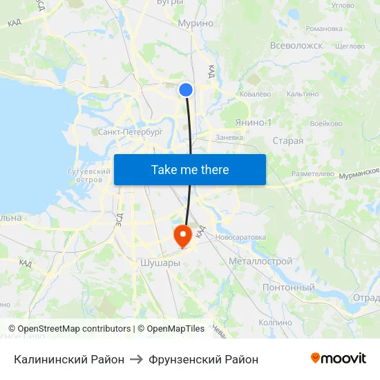 Калининский Район to Фрунзенский Район map