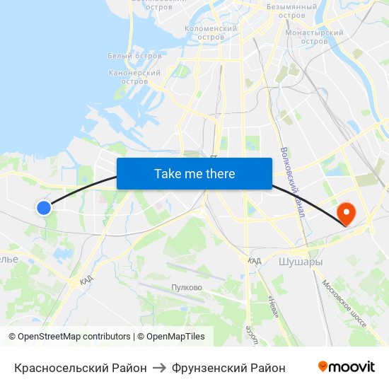 Красносельский Район to Фрунзенский Район map
