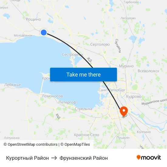 Курортный Район to Фрунзенский Район map