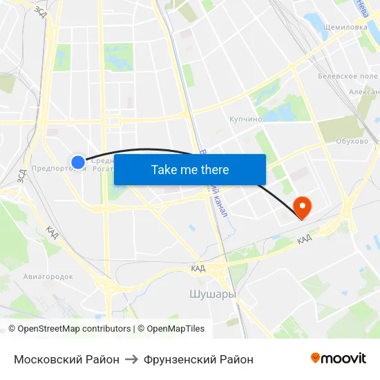 Московский Район to Фрунзенский Район map