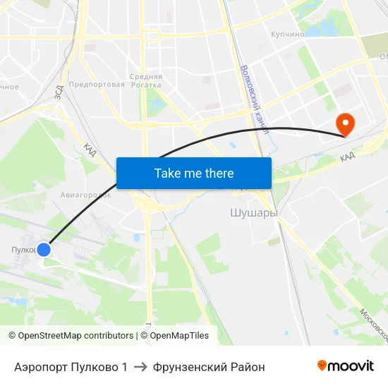 Аэропорт Пулково 1 to Фрунзенский Район map