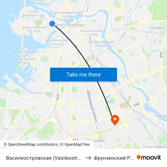 Василеостровская (Vasileostrovskaya) to Фрунзенский Район map