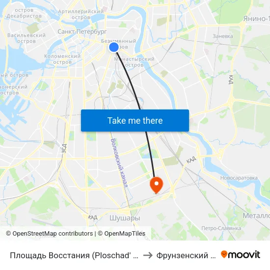 Площадь Восстания (Ploschad' Vosstaniya) to Фрунзенский Район map