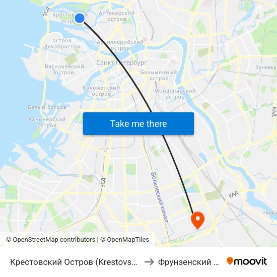 Крестовский Остров (Krestovskiy Ostrov) to Фрунзенский Район map