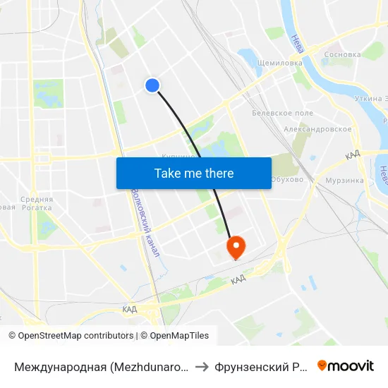 Международная (Mezhdunarodnaya) to Фрунзенский Район map