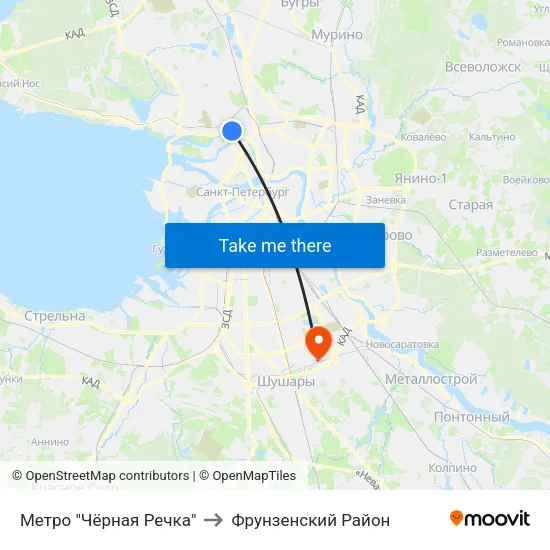 Метро "Чёрная Речка" to Фрунзенский Район map