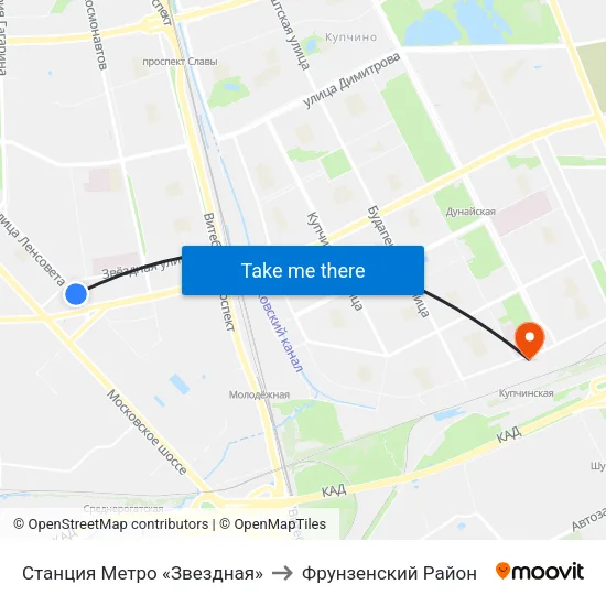 Станция Метро «Звездная» to Фрунзенский Район map