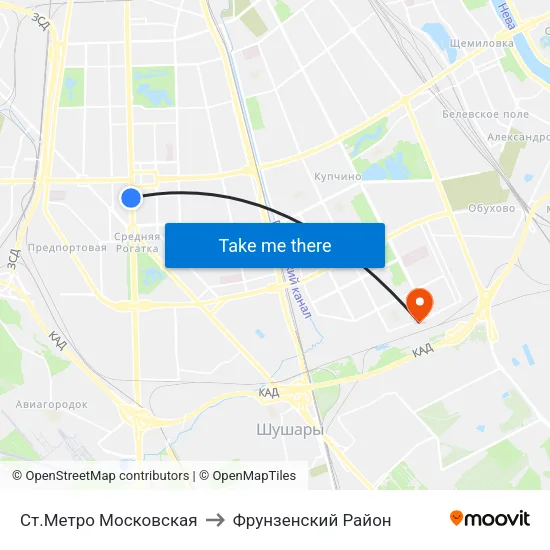 Ст.Метро Московская to Фрунзенский Район map