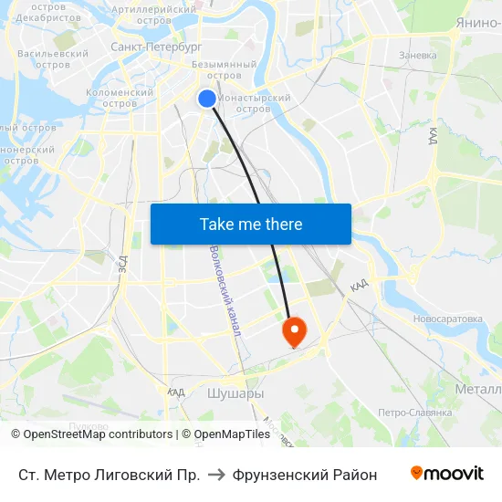 Ст. Метро Лиговский Пр. to Фрунзенский Район map