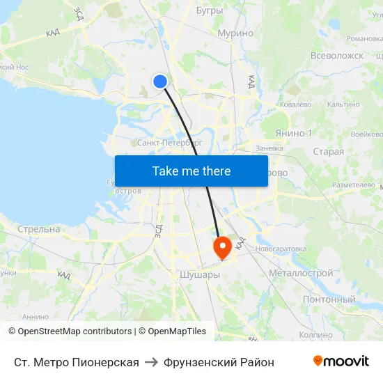 Ст. Метро Пионерская to Фрунзенский Район map