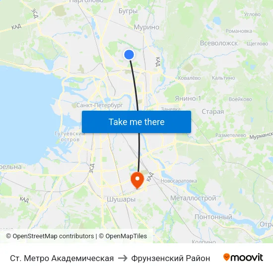 Ст. Метро Академическая to Фрунзенский Район map