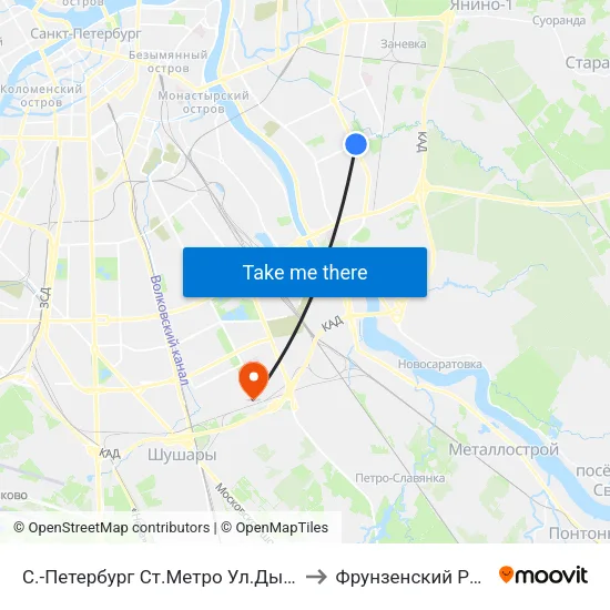 С.-Петербург  Ст.Метро Ул.Дыбенко to Фрунзенский Район map