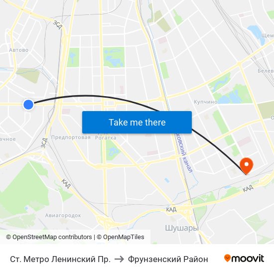 Ст. Метро Ленинский Пр. to Фрунзенский Район map