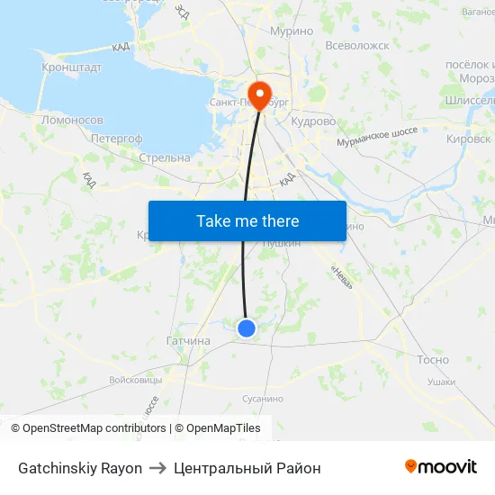 Gatchinskiy Rayon to Центральный Район map