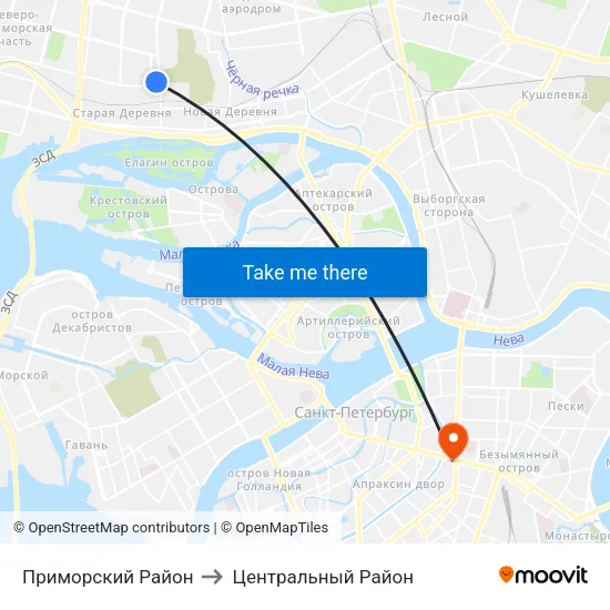 Приморский Район to Центральный Район map