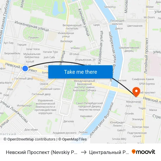 Невский Проспект (Nevskiy Prospekt) to Центральный Район map