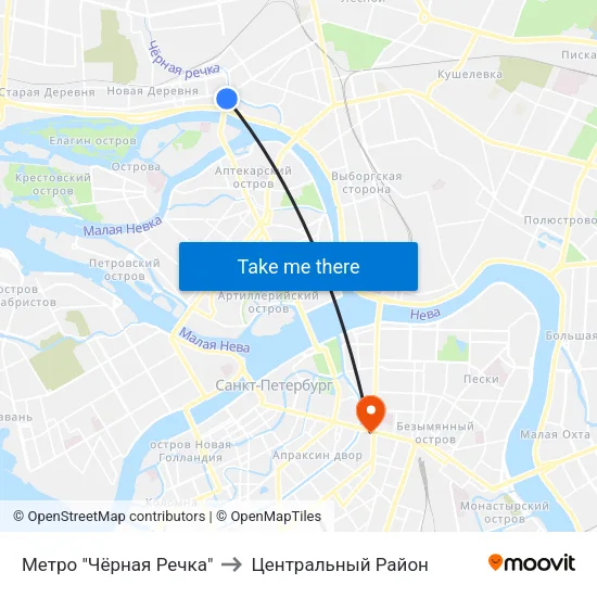 Метро "Чёрная Речка" to Центральный Район map