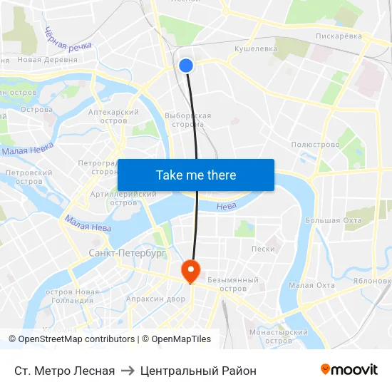 Ст. Метро Лесная to Центральный Район map
