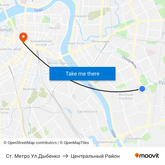 Ст. Метро Ул.Дыбенко to Центральный Район map