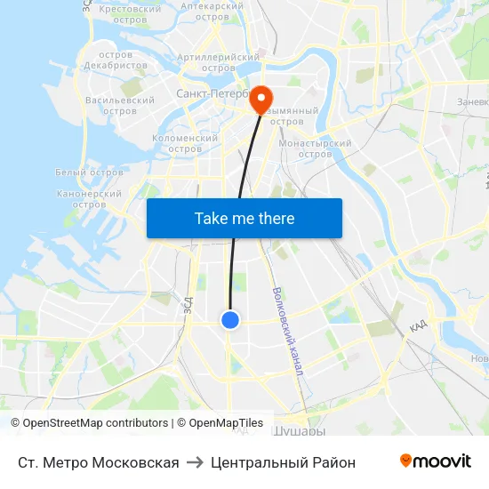 Ст. Метро Московская to Центральный Район map