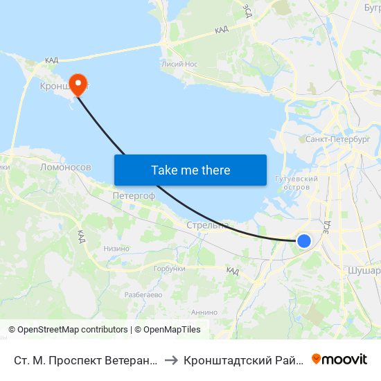 Ст. М. Проспект Ветеранов to Кронштадтcкий Район map