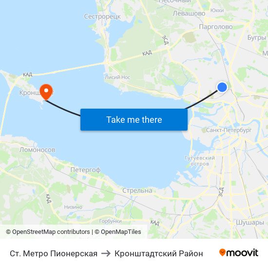 Ст. Метро Пионерская to Кронштадтcкий Район map