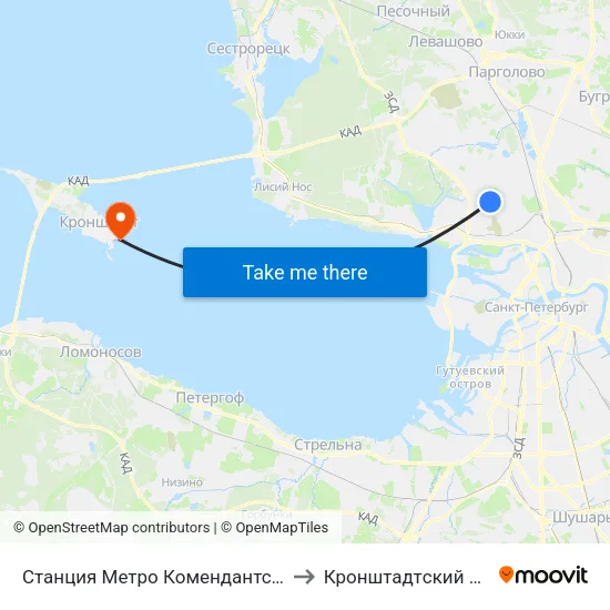 Станция Метро Комендантский Пр. to Кронштадтcкий Район map