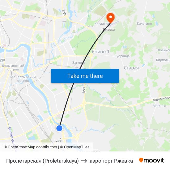 Пролетарская (Proletarskaya) to аэропорт Ржевка map