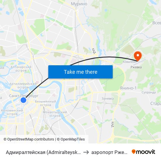 Адмиралтейская (Admiralteyskaya) to аэропорт Ржевка map