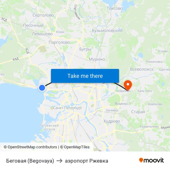 Беговая (Begovaya) to аэропорт Ржевка map