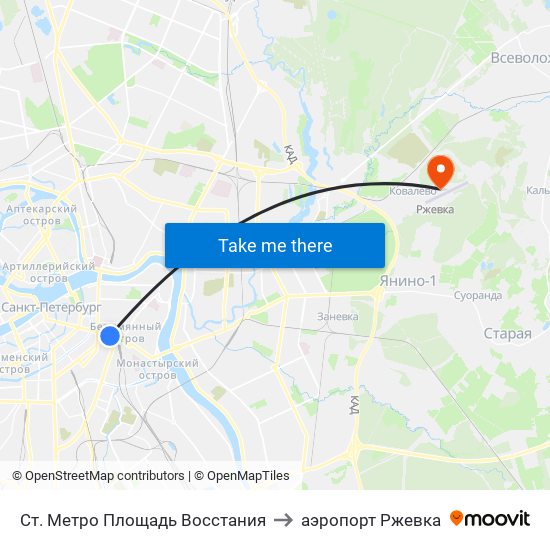 Ст. Метро Площадь Восстания to аэропорт Ржевка map